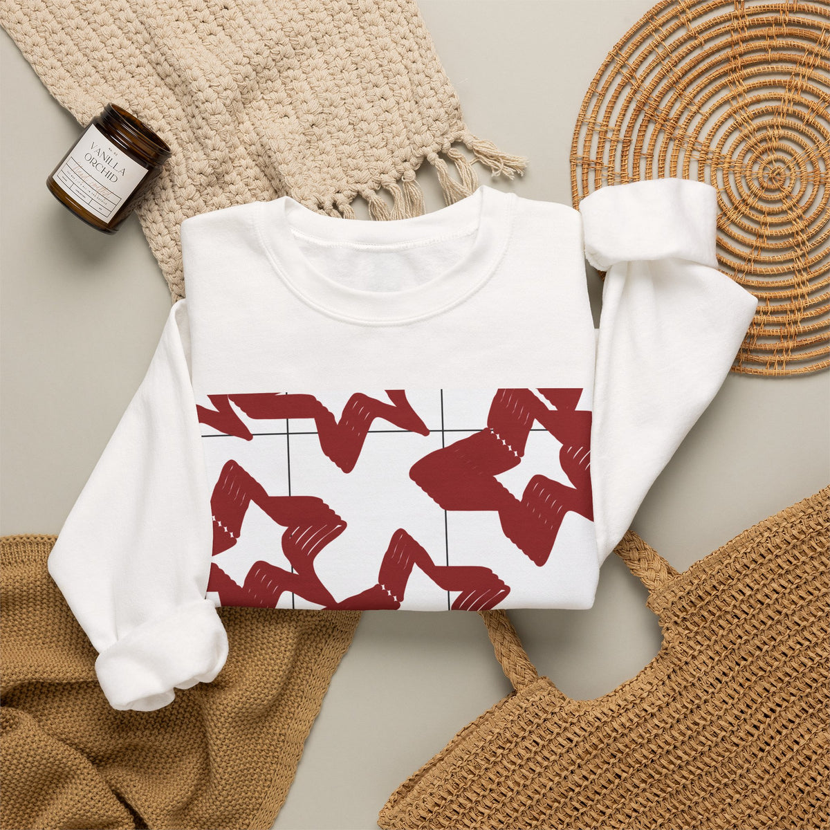 Crimson Star Grid Unisex Crewneck Sweatshirt