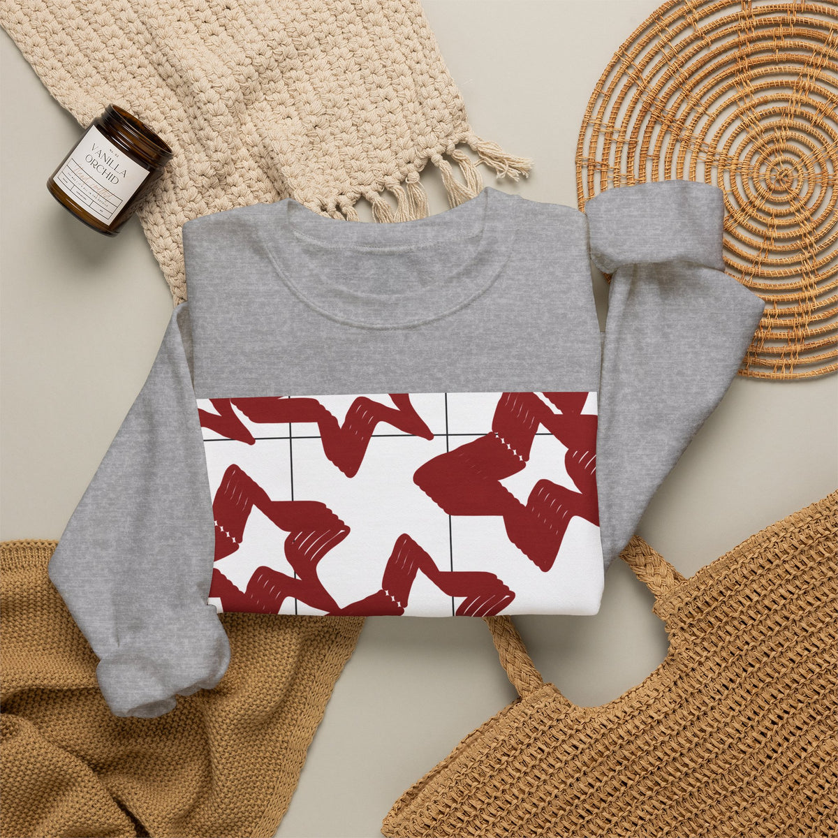 Crimson Star Grid Unisex Crewneck Sweatshirt