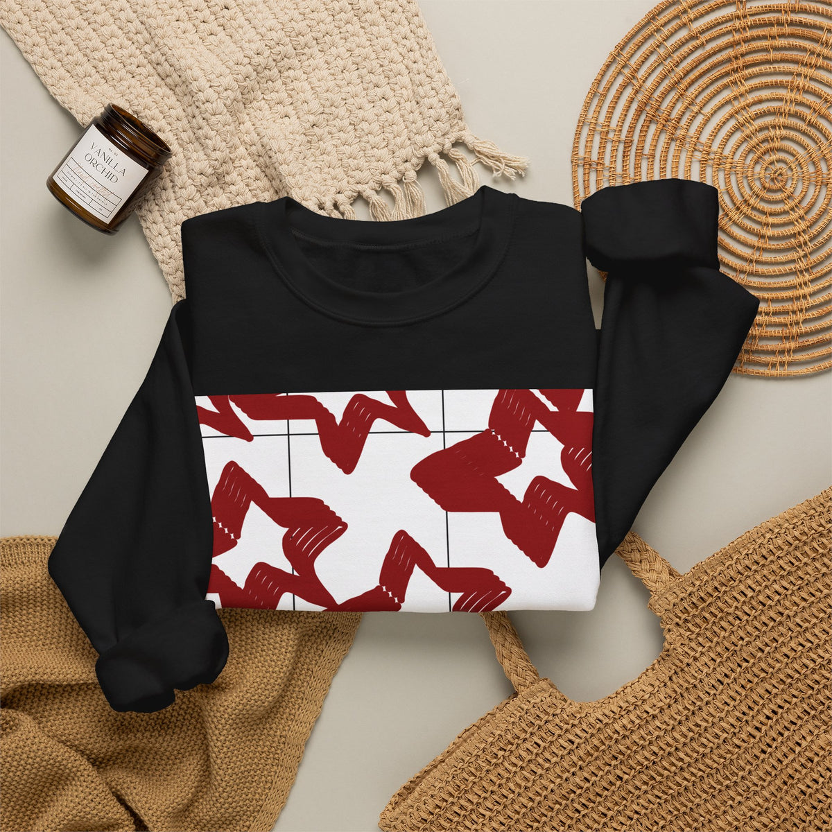 Crimson Star Grid Unisex Crewneck Sweatshirt
